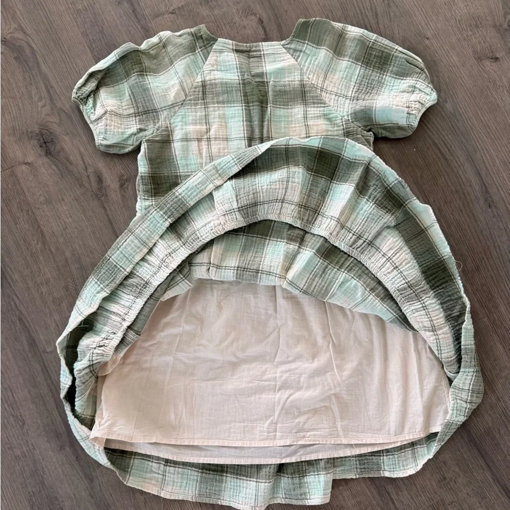 Cat & Jack Plaid Puff Sleeve Dress in Mint Green and Cream - Picture 6 of 6